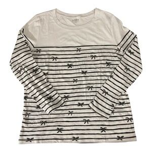 Loft Long Sleeve Cotton Tee White with Black Bows Size M NWT